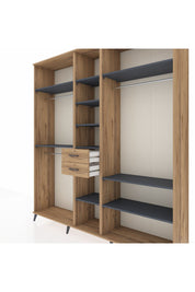 Hyperion Dolap 10 Raflı 2 Çekmeceli 3 Askılı 220x44x243 Çam-Antrasit/Çam