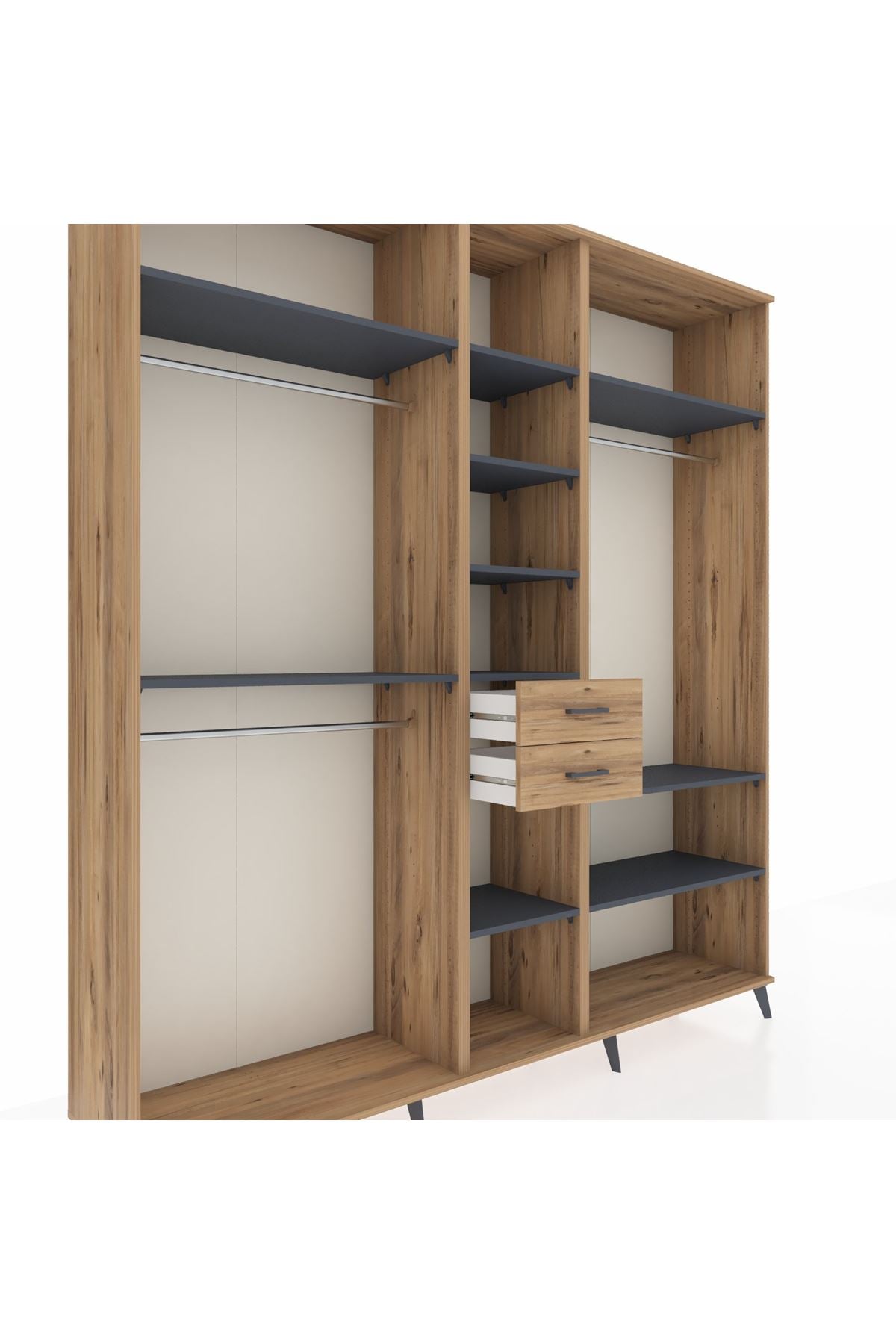 Hyperion Dolap 10 Raflı 2 Çekmeceli 3 Askılı 220x44x243 Çam-Antrasit/Çam