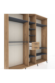 Hyperion Dolap 10 Raflı 2 Çekmeceli 3 Askılı 220x44x243 Çam-Antrasit/Çam