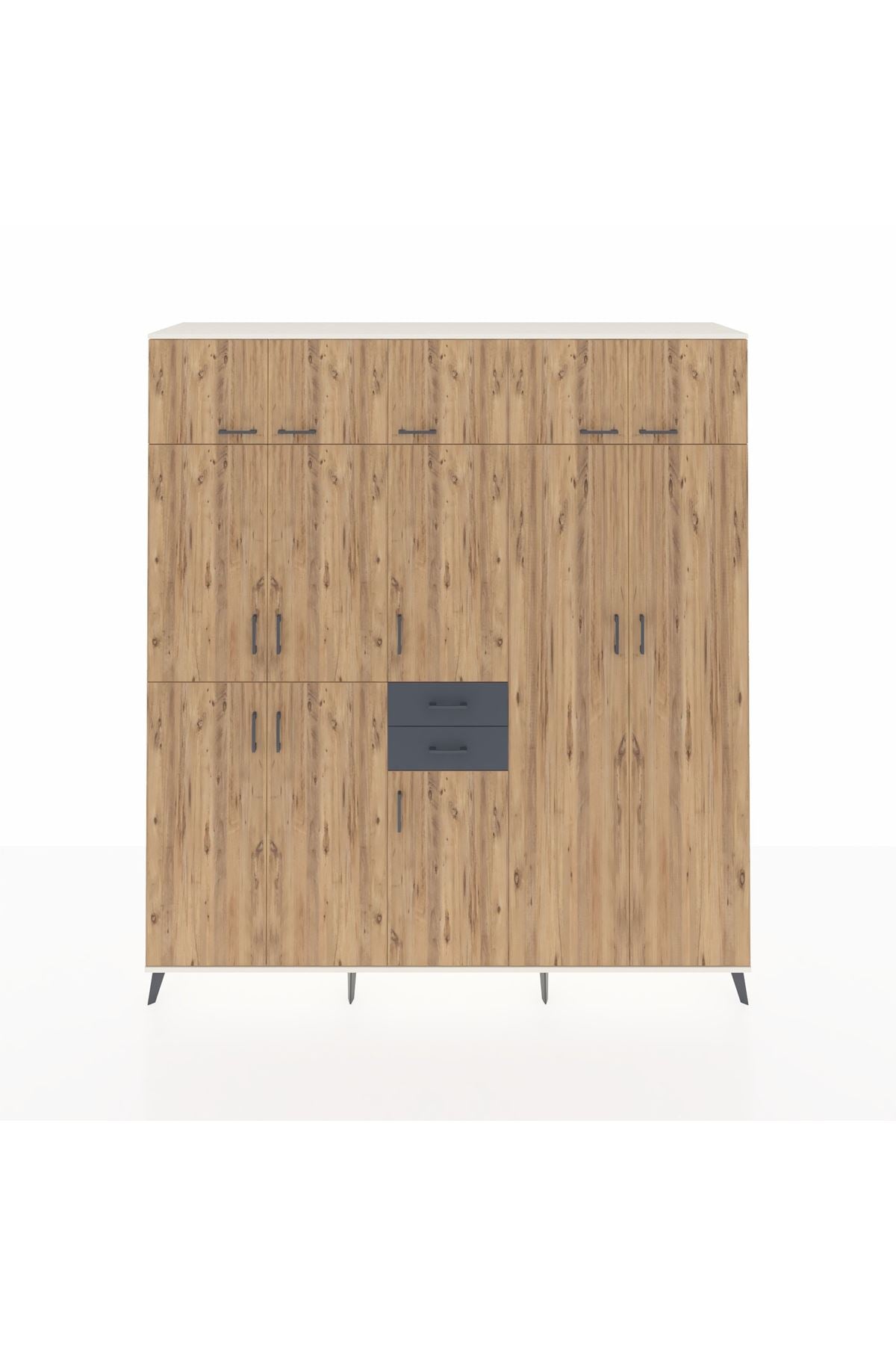 Hyperion Dolap 10 Raflı 2 Çekmeceli 3 Askılı 220x44x243 Aytaşı-Çam/Antrasit