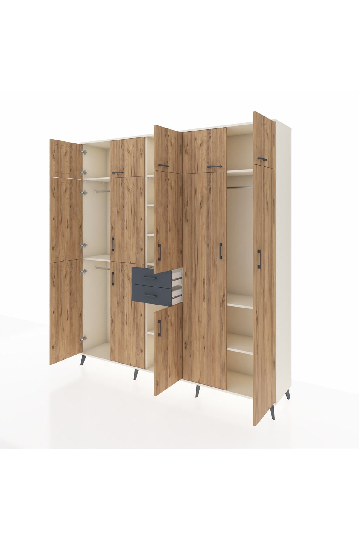 Hyperion Dolap 10 Raflı 2 Çekmeceli 3 Askılı 220x44x243 Aytaşı-Çam/Antrasit