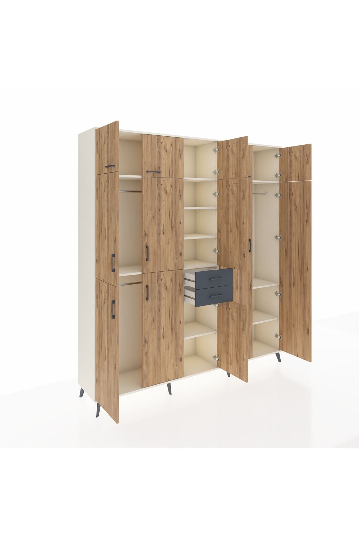 Hyperion Dolap 10 Raflı 2 Çekmeceli 3 Askılı 220x44x243 Aytaşı-Çam/Antrasit