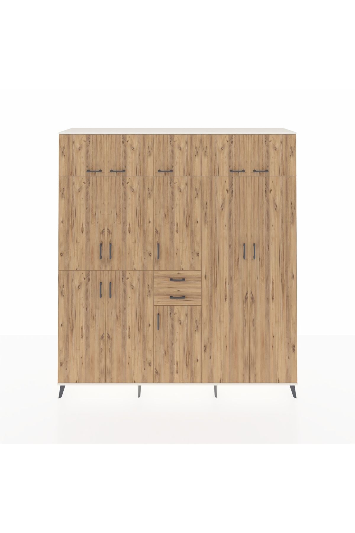 Hyperion Dolap 10 Raflı 2 Çekmeceli 3 Askılı 220x44x243 Aytaşı-Çam/Çam