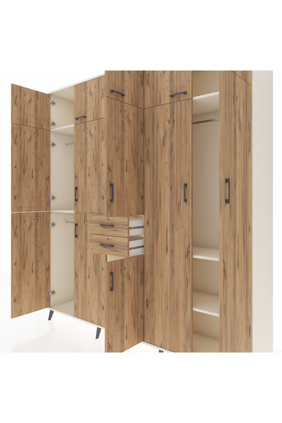 Hyperion Dolap 10 Raflı 2 Çekmeceli 3 Askılı 220x44x243 Aytaşı-Çam/Çam