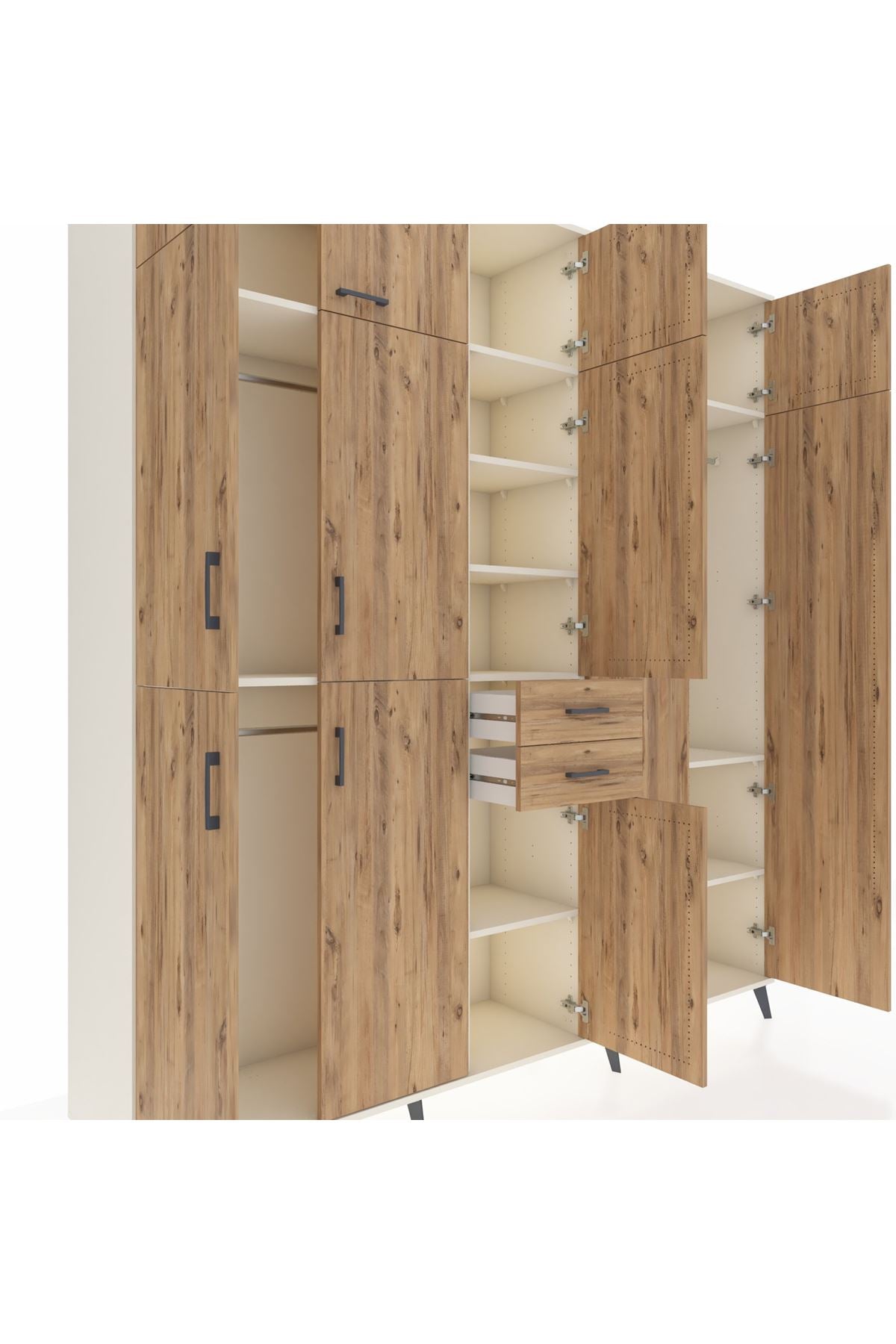 Hyperion Dolap 10 Raflı 2 Çekmeceli 3 Askılı 220x44x243 Aytaşı-Çam/Çam