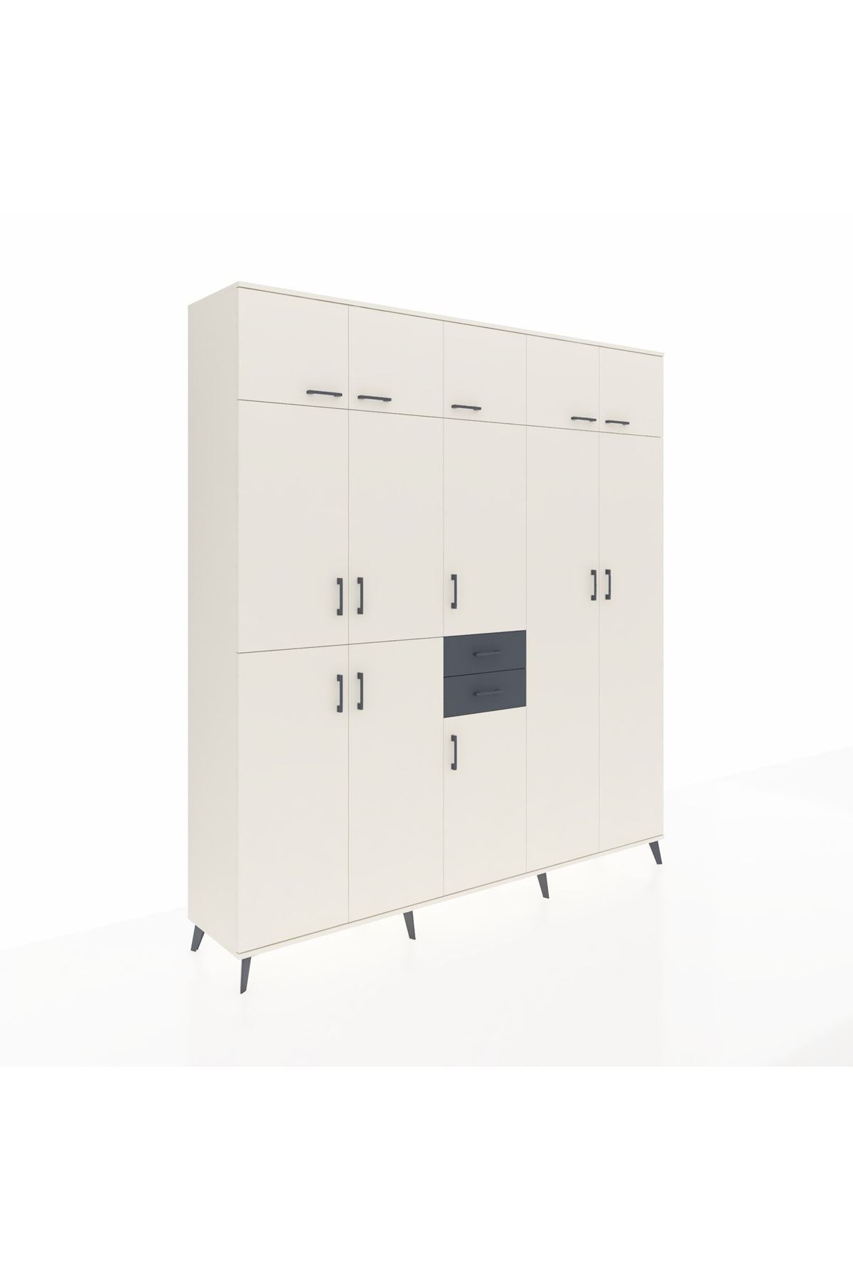 Hyperion Dolap 10 Raflı 2 Çekmeceli 3 Askılı 220x44x243 Aytaşı-Aytaşı/Antrasit