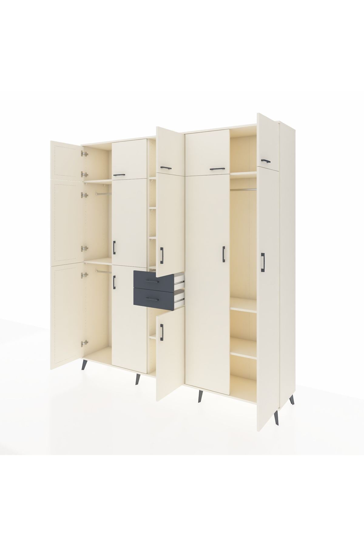 Hyperion Dolap 10 Raflı 2 Çekmeceli 3 Askılı 220x44x243 Aytaşı-Aytaşı/Antrasit