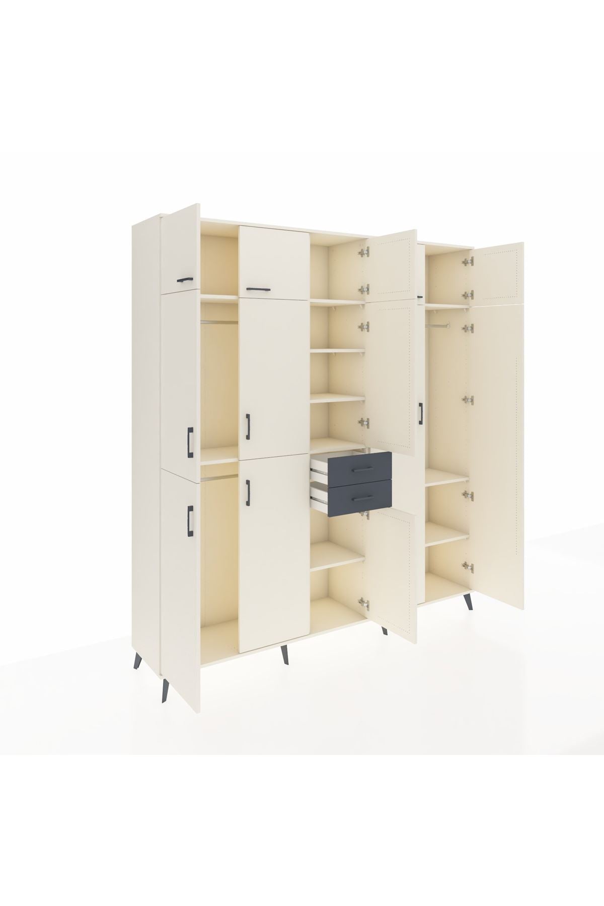 Hyperion Dolap 10 Raflı 2 Çekmeceli 3 Askılı 220x44x243 Aytaşı-Aytaşı/Antrasit