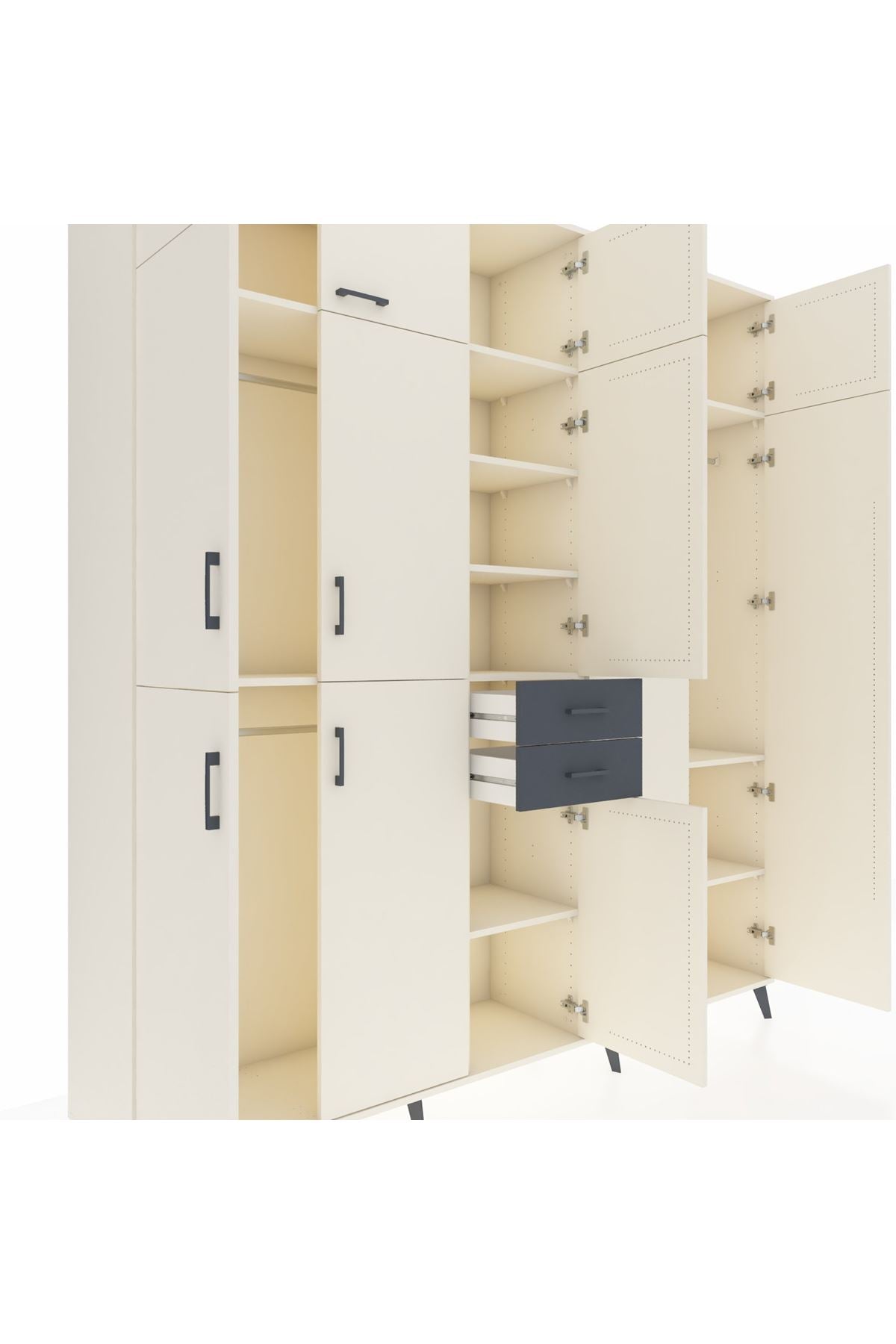 Hyperion Dolap 10 Raflı 2 Çekmeceli 3 Askılı 220x44x243 Aytaşı-Aytaşı/Antrasit