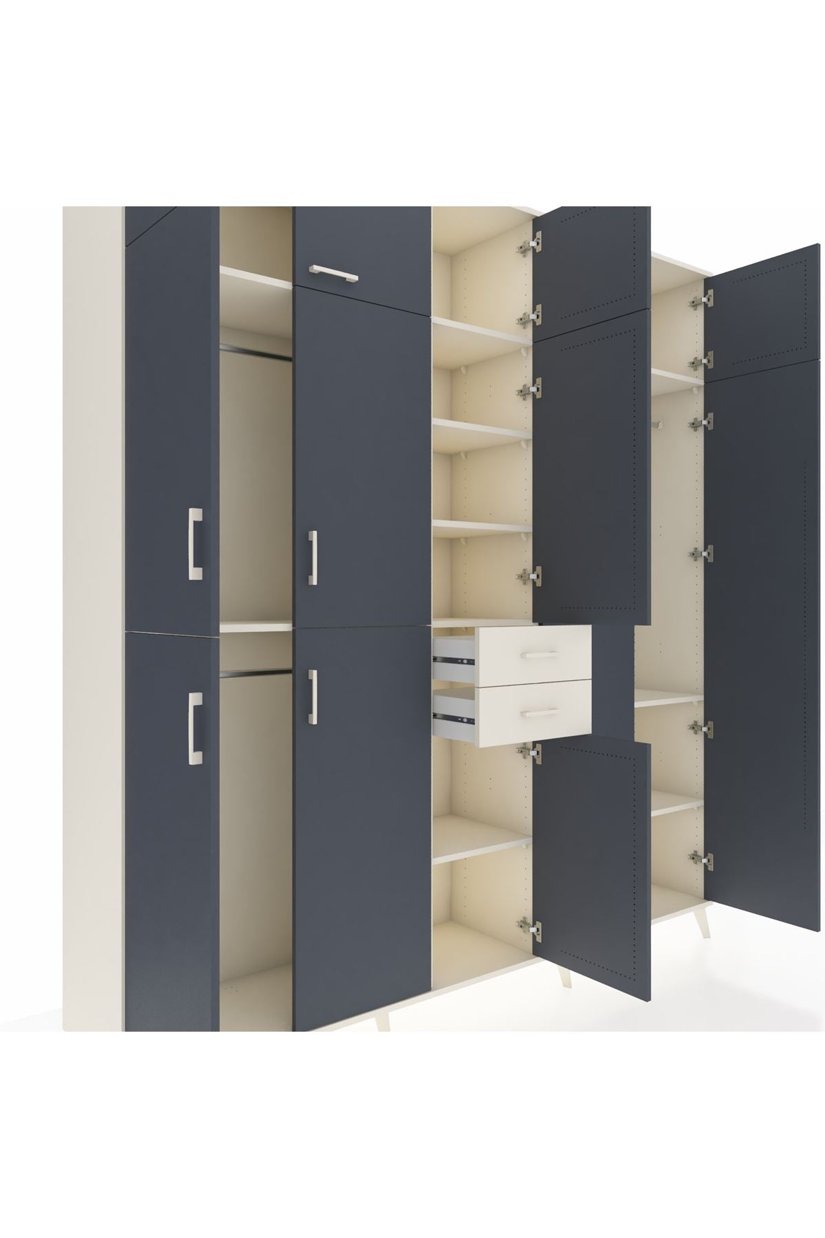 Hyperion Dolap 10 Raflı 2 Çekmeceli 3 Askılı 220x44x243 Aytaşı-Antrasit/Aytaşı