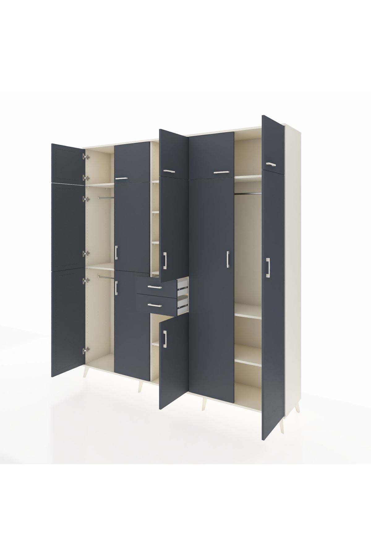 Hyperion Dolap 10 Raflı 2 Çekmeceli 3 Askılı 220x44x243 Aytaşı-Antrasit/Antrasit