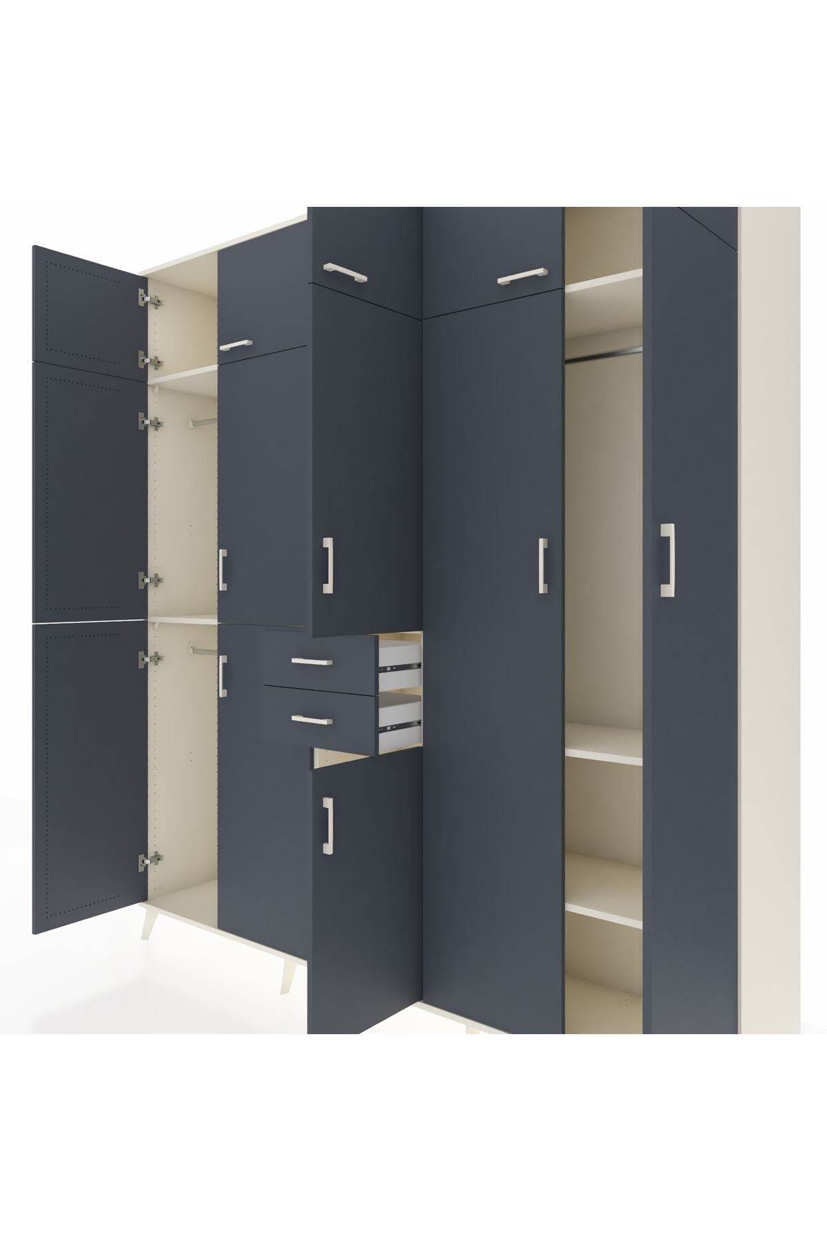 Hyperion Dolap 10 Raflı 2 Çekmeceli 3 Askılı 220x44x243 Aytaşı-Antrasit/Antrasit