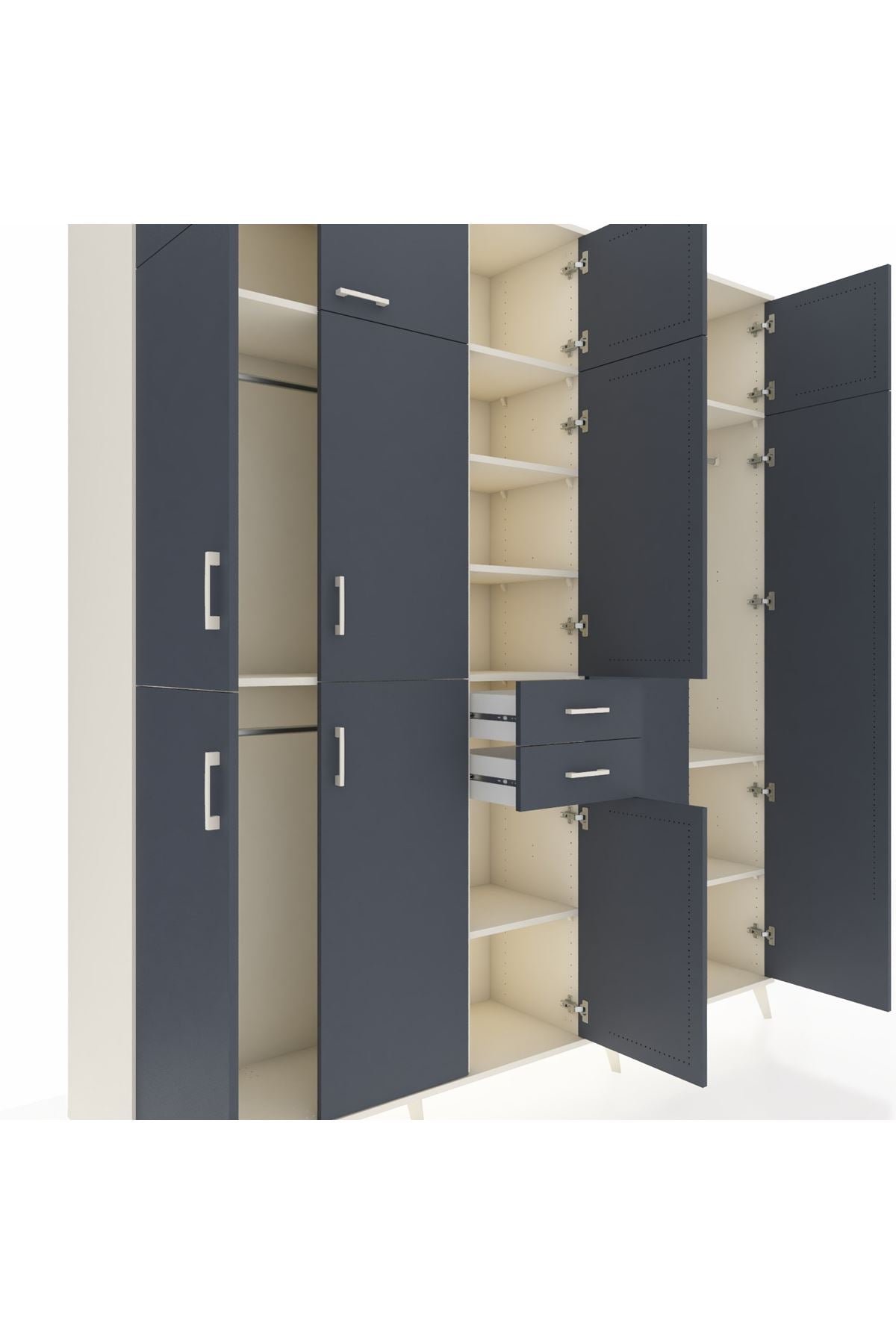 Hyperion Dolap 10 Raflı 2 Çekmeceli 3 Askılı 220x44x243 Aytaşı-Antrasit/Antrasit