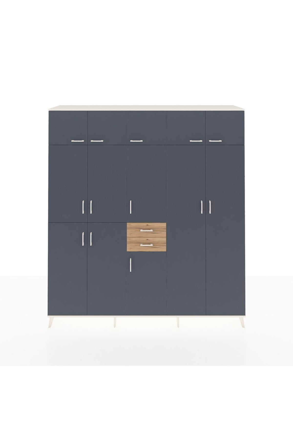 Hyperion Dolap 10 Raflı 2 Çekmeceli 3 Askılı 220x44x243 Aytaşı-Antrasit/Çam