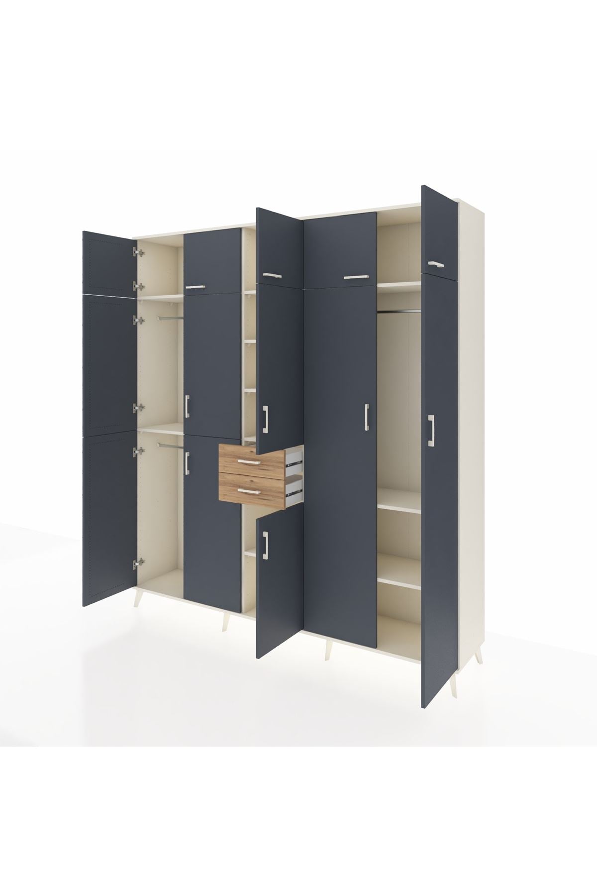 Hyperion Dolap 10 Raflı 2 Çekmeceli 3 Askılı 220x44x243 Aytaşı-Antrasit/Çam