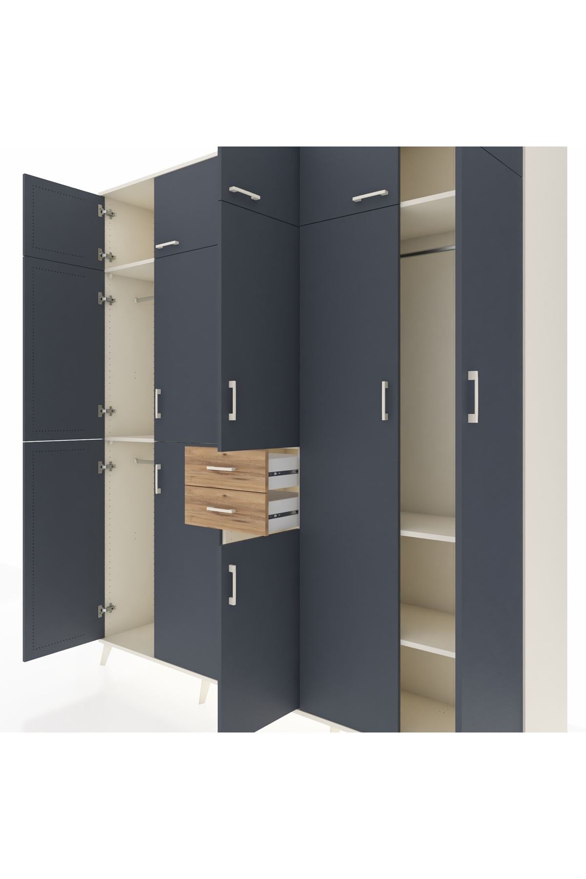 Hyperion Dolap 10 Raflı 2 Çekmeceli 3 Askılı 220x44x243 Aytaşı-Antrasit/Çam