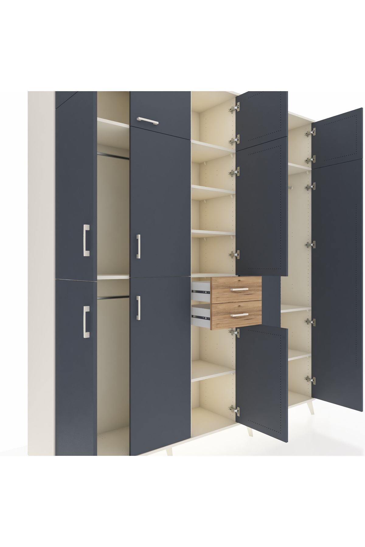 Hyperion Dolap 10 Raflı 2 Çekmeceli 3 Askılı 220x44x243 Aytaşı-Antrasit/Çam