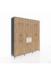 Hyperion Dolap 10 Raflı 2 Çekmeceli 3 Askılı 220x44x243 Antrasit-Çam/Aytaşı