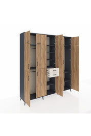 Hyperion Dolap 10 Raflı 2 Çekmeceli 3 Askılı 220x44x243 Antrasit-Çam/Aytaşı