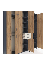 Hyperion Dolap 10 Raflı 2 Çekmeceli 3 Askılı 220x44x243 Antrasit-Çam/Aytaşı