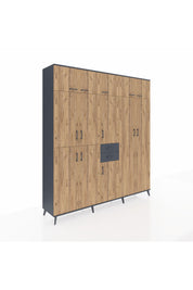 Hyperion Dolap 10 Raflı 2 Çekmeceli 3 Askılı 220x44x243 Antrasit-Çam/Antrasit