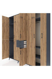 Hyperion Dolap 10 Raflı 2 Çekmeceli 3 Askılı 220x44x243 Antrasit-Çam/Antrasit