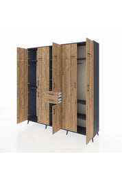 Hyperion Dolap 10 Raflı 2 Çekmeceli 3 Askılı 220x44x243 Antrasit-Çam/Çam