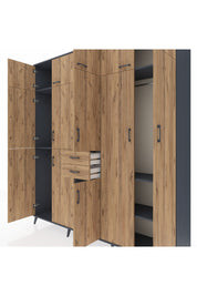 Hyperion Dolap 10 Raflı 2 Çekmeceli 3 Askılı 220x44x243 Antrasit-Çam/Çam