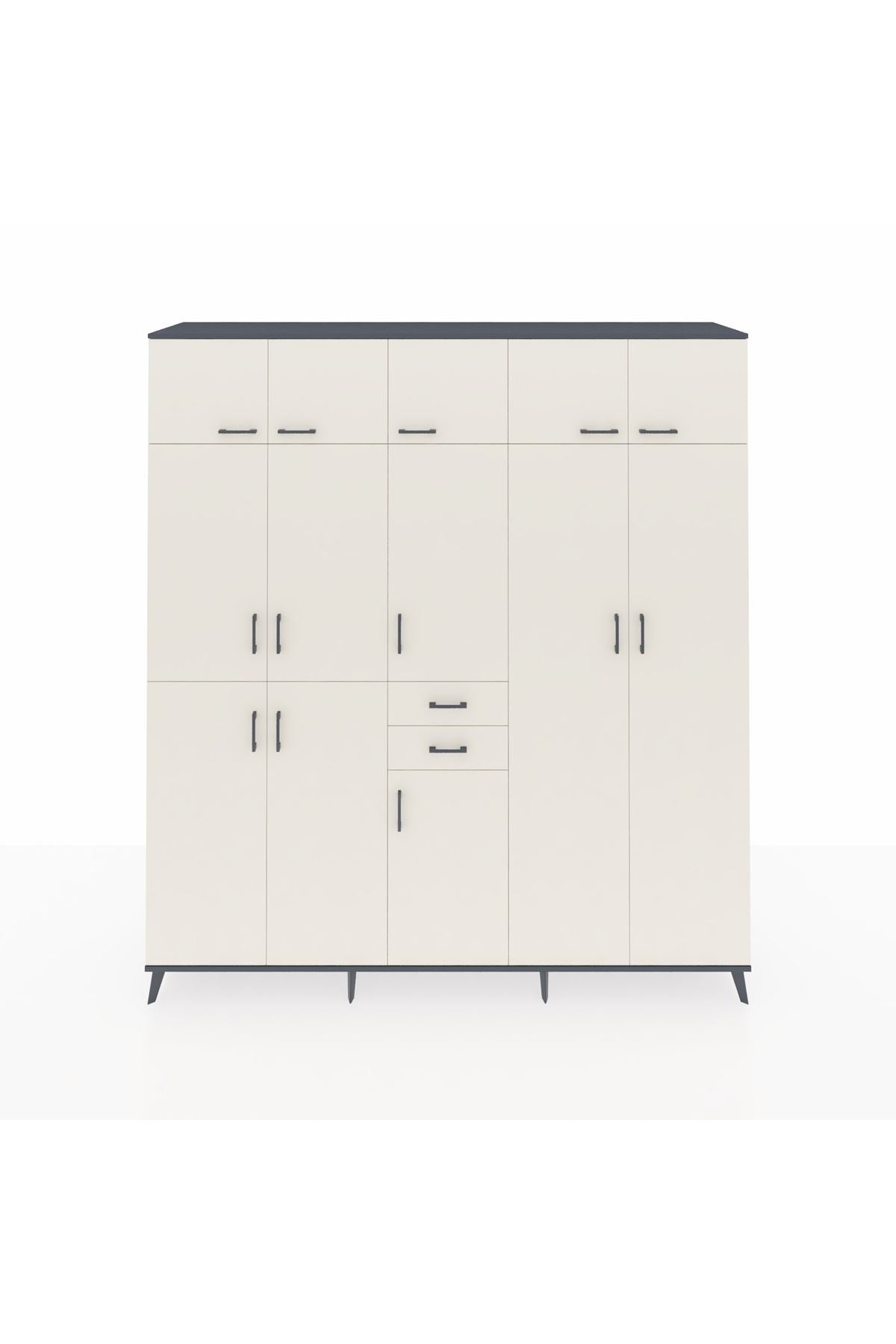 Hyperion Dolap 10 Raflı 2 Çekmeceli 3 Askılı 220x44x243 Antrasit-Aytaşı/Aytaşı