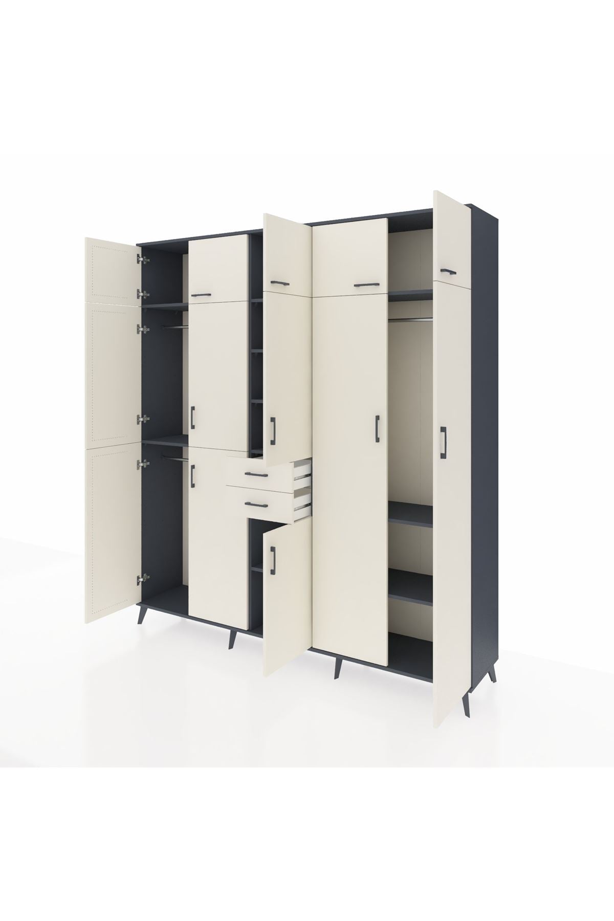 Hyperion Dolap 10 Raflı 2 Çekmeceli 3 Askılı 220x44x243 Antrasit-Aytaşı/Aytaşı