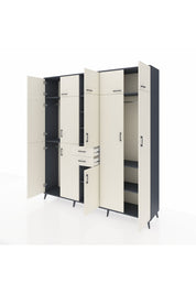 Hyperion Dolap 10 Raflı 2 Çekmeceli 3 Askılı 220x44x243 Antrasit-Aytaşı/Aytaşı