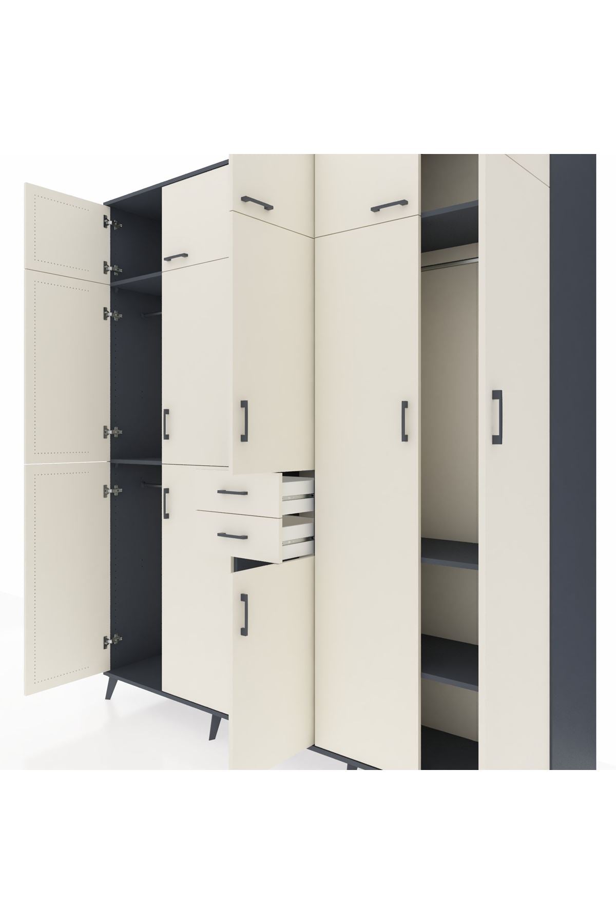 Hyperion Dolap 10 Raflı 2 Çekmeceli 3 Askılı 220x44x243 Antrasit-Aytaşı/Aytaşı