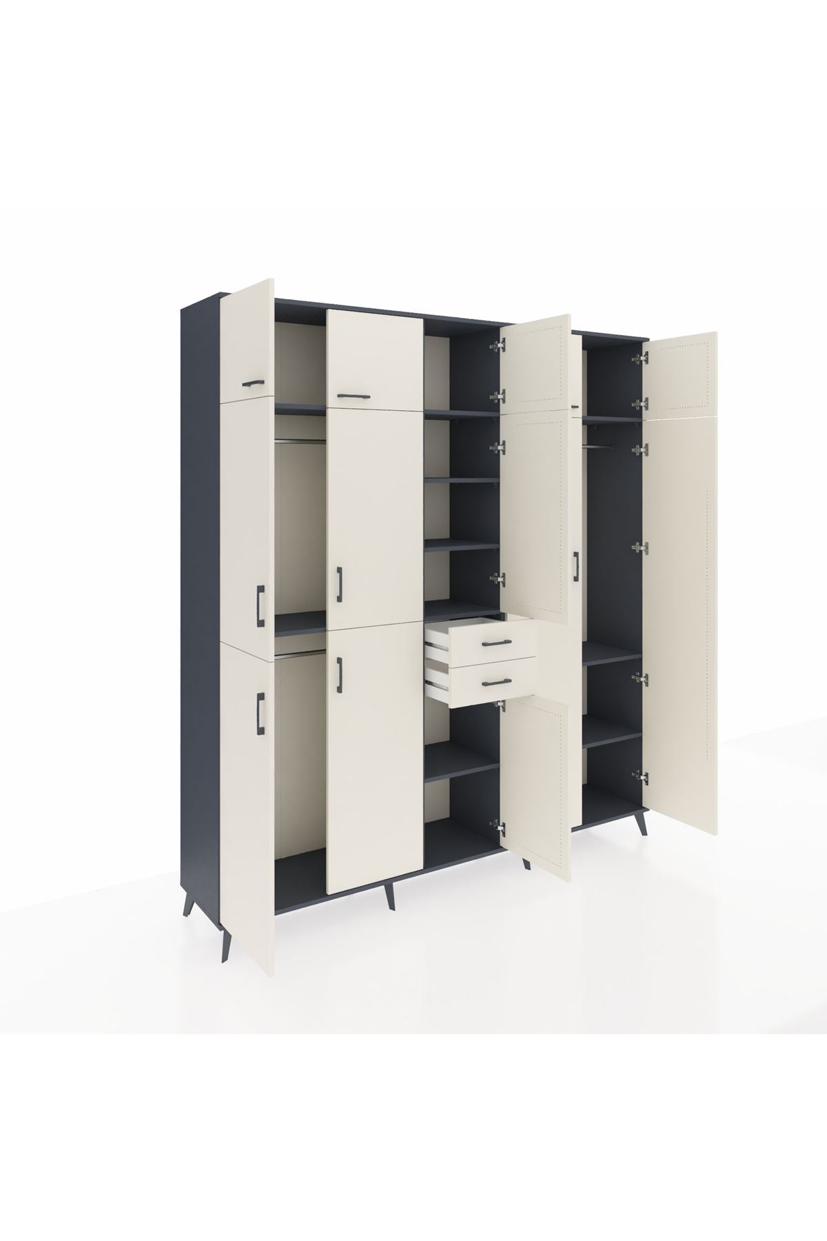 Hyperion Dolap 10 Raflı 2 Çekmeceli 3 Askılı 220x44x243 Antrasit-Aytaşı/Aytaşı