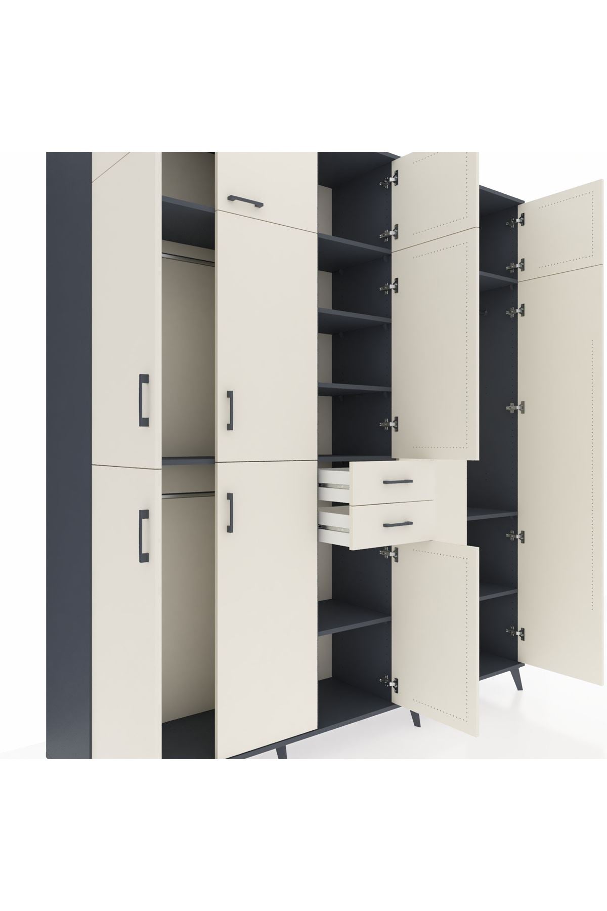 Hyperion Dolap 10 Raflı 2 Çekmeceli 3 Askılı 220x44x243 Antrasit-Aytaşı/Aytaşı