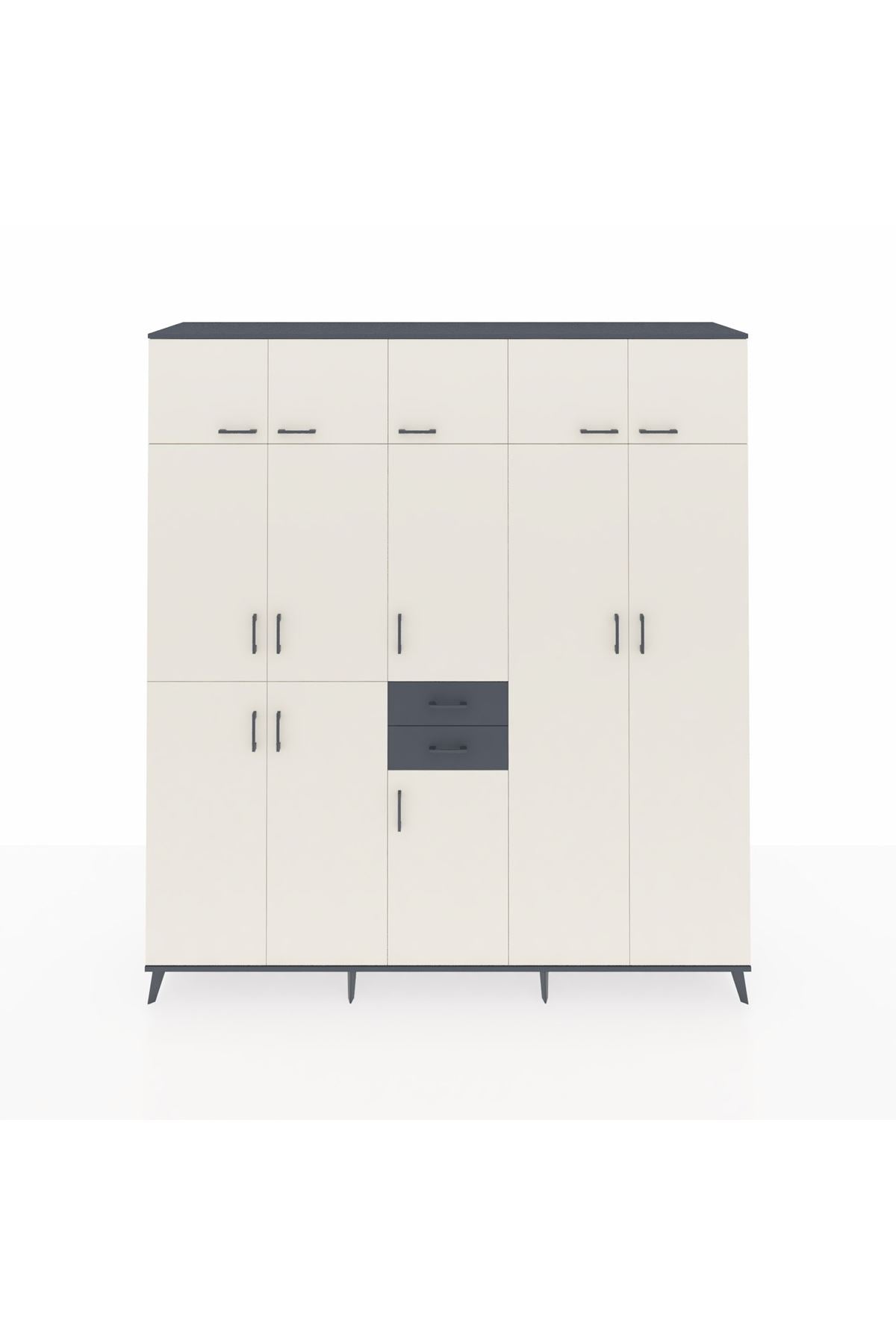 Hyperion Dolap 10 Raflı 2 Çekmeceli 3 Askılı 220x44x243 Antrasit-Aytaşı/Antrasit