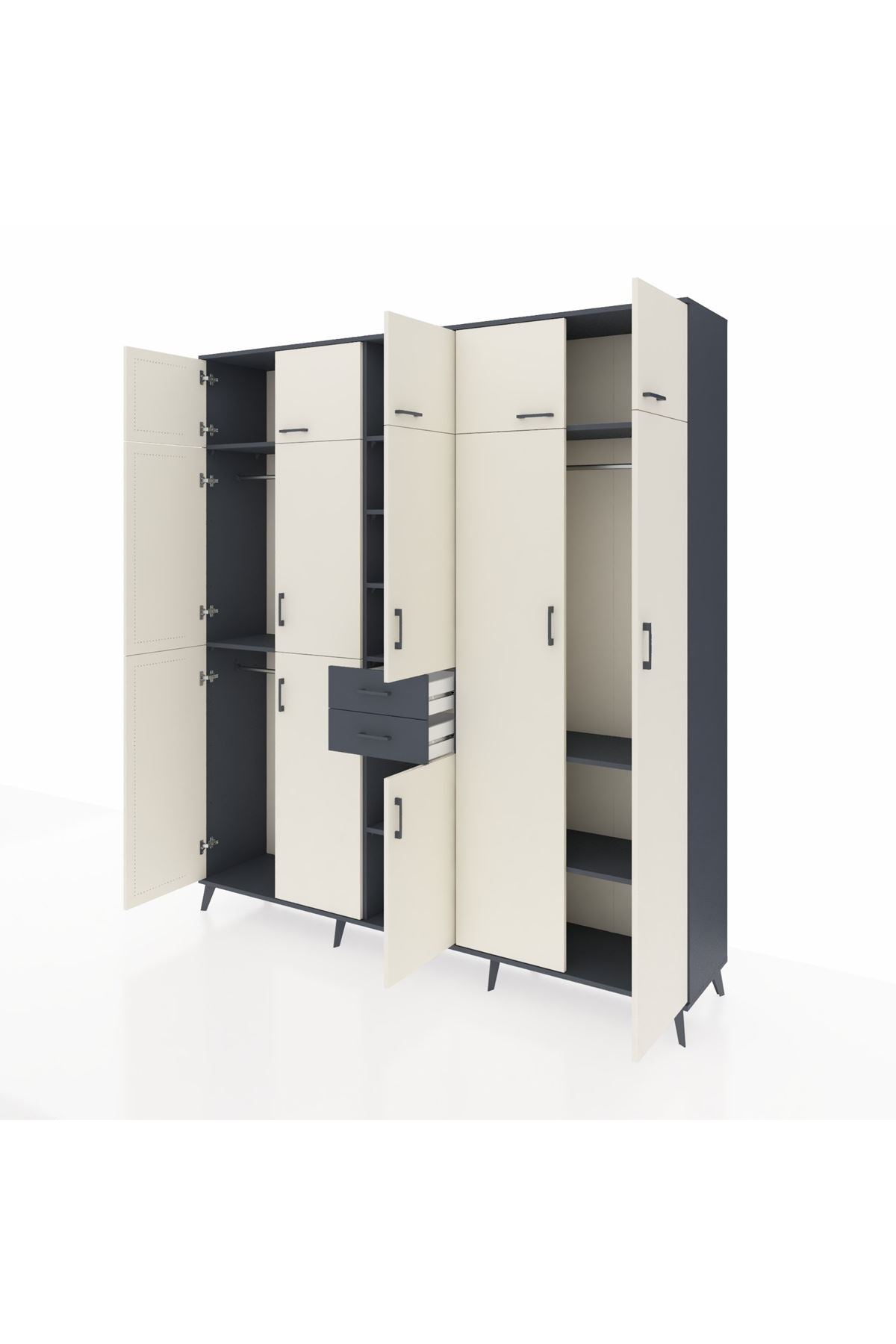 Hyperion Dolap 10 Raflı 2 Çekmeceli 3 Askılı 220x44x243 Antrasit-Aytaşı/Antrasit