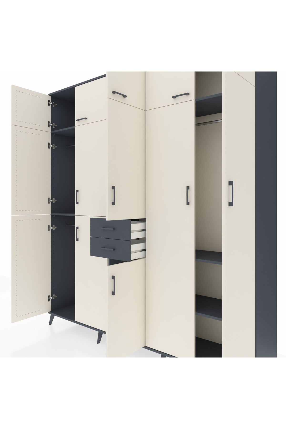 Hyperion Dolap 10 Raflı 2 Çekmeceli 3 Askılı 220x44x243 Antrasit-Aytaşı/Antrasit