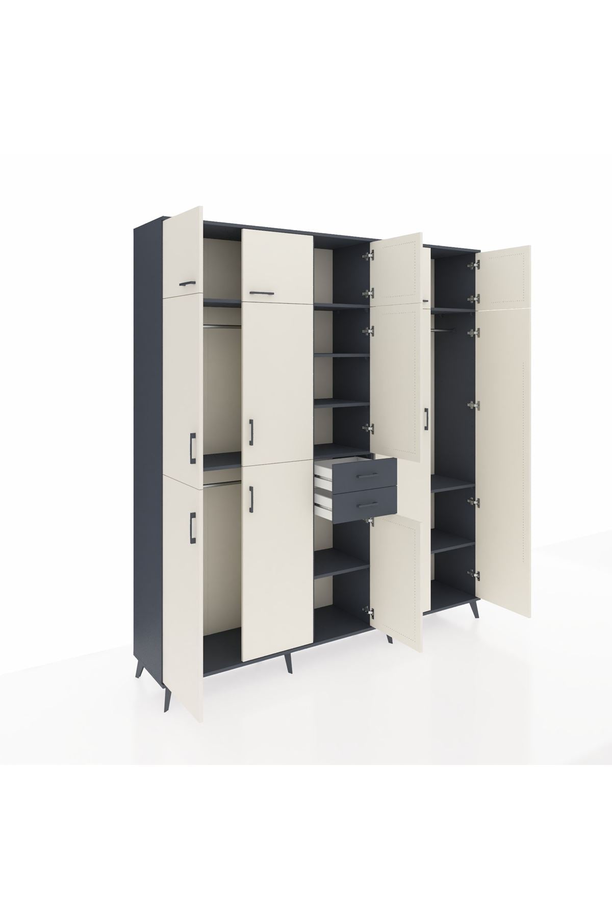 Hyperion Dolap 10 Raflı 2 Çekmeceli 3 Askılı 220x44x243 Antrasit-Aytaşı/Antrasit