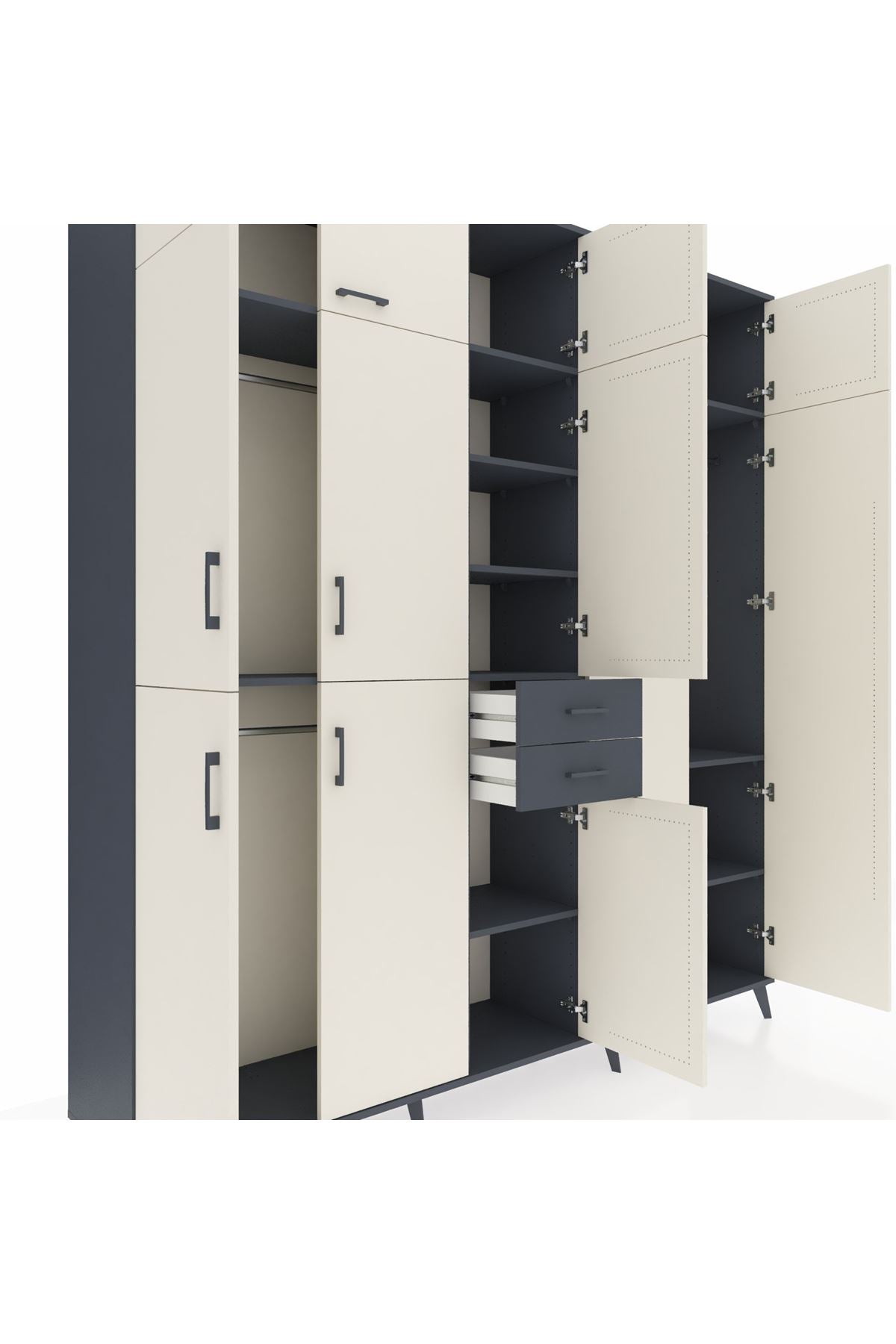 Hyperion Dolap 10 Raflı 2 Çekmeceli 3 Askılı 220x44x243 Antrasit-Aytaşı/Antrasit