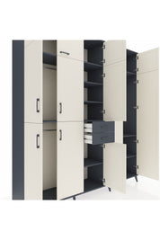 Hyperion Dolap 10 Raflı 2 Çekmeceli 3 Askılı 220x44x243 Antrasit-Aytaşı/Antrasit