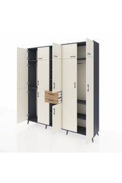 Hyperion Dolap 10 Raflı 2 Çekmeceli 3 Askılı 220x44x243 Antrasit-Aytaşı/Çam