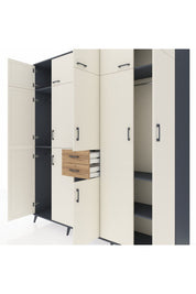 Hyperion Dolap 10 Raflı 2 Çekmeceli 3 Askılı 220x44x243 Antrasit-Aytaşı/Çam