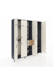 Hyperion Dolap 10 Raflı 2 Çekmeceli 3 Askılı 220x44x243 Antrasit-Aytaşı/Çam