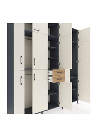 Hyperion Dolap 10 Raflı 2 Çekmeceli 3 Askılı 220x44x243 Antrasit-Aytaşı/Çam