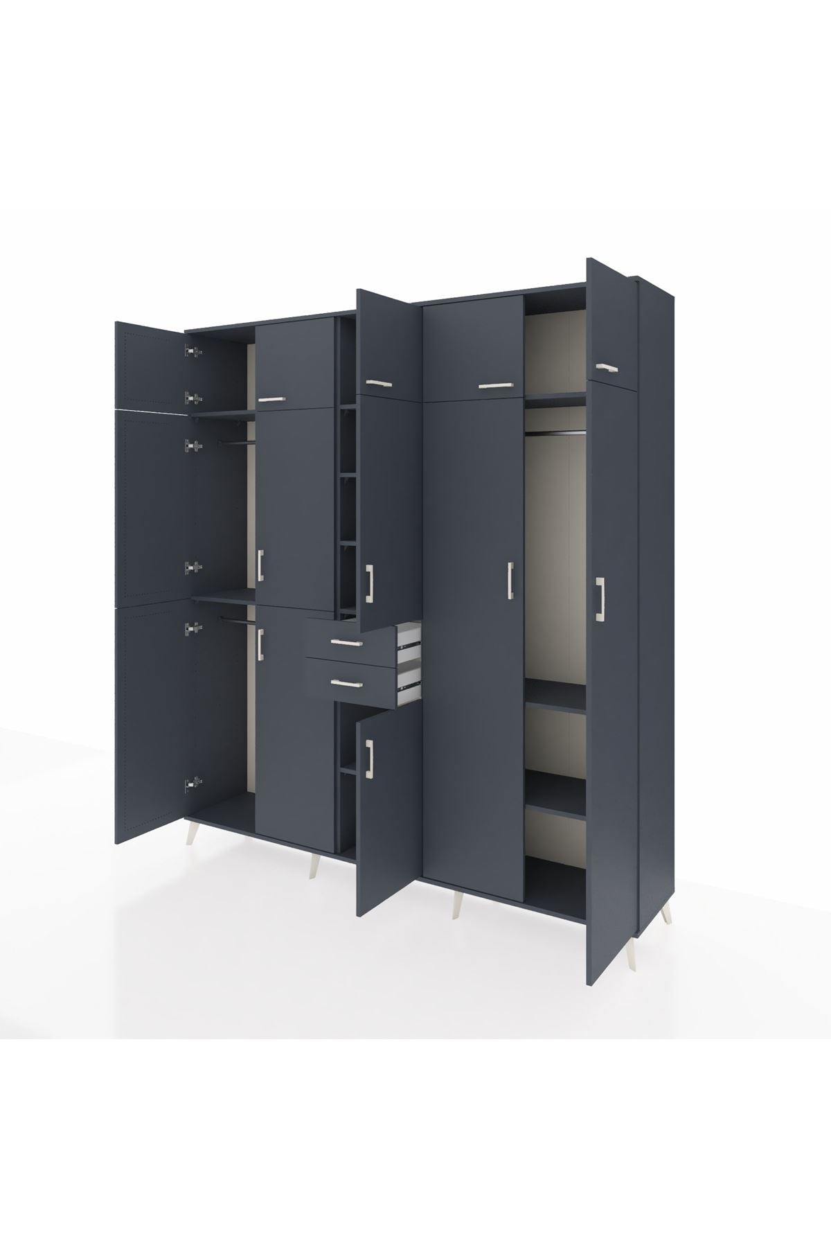 Hyperion Dolap 10 Raflı 2 Çekmeceli 3 Askılı 220x44x243 Antrasit-Antrasit/Antrasit