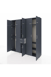 Hyperion Dolap 10 Raflı 2 Çekmeceli 3 Askılı 220x44x243 Antrasit-Antrasit/Antrasit