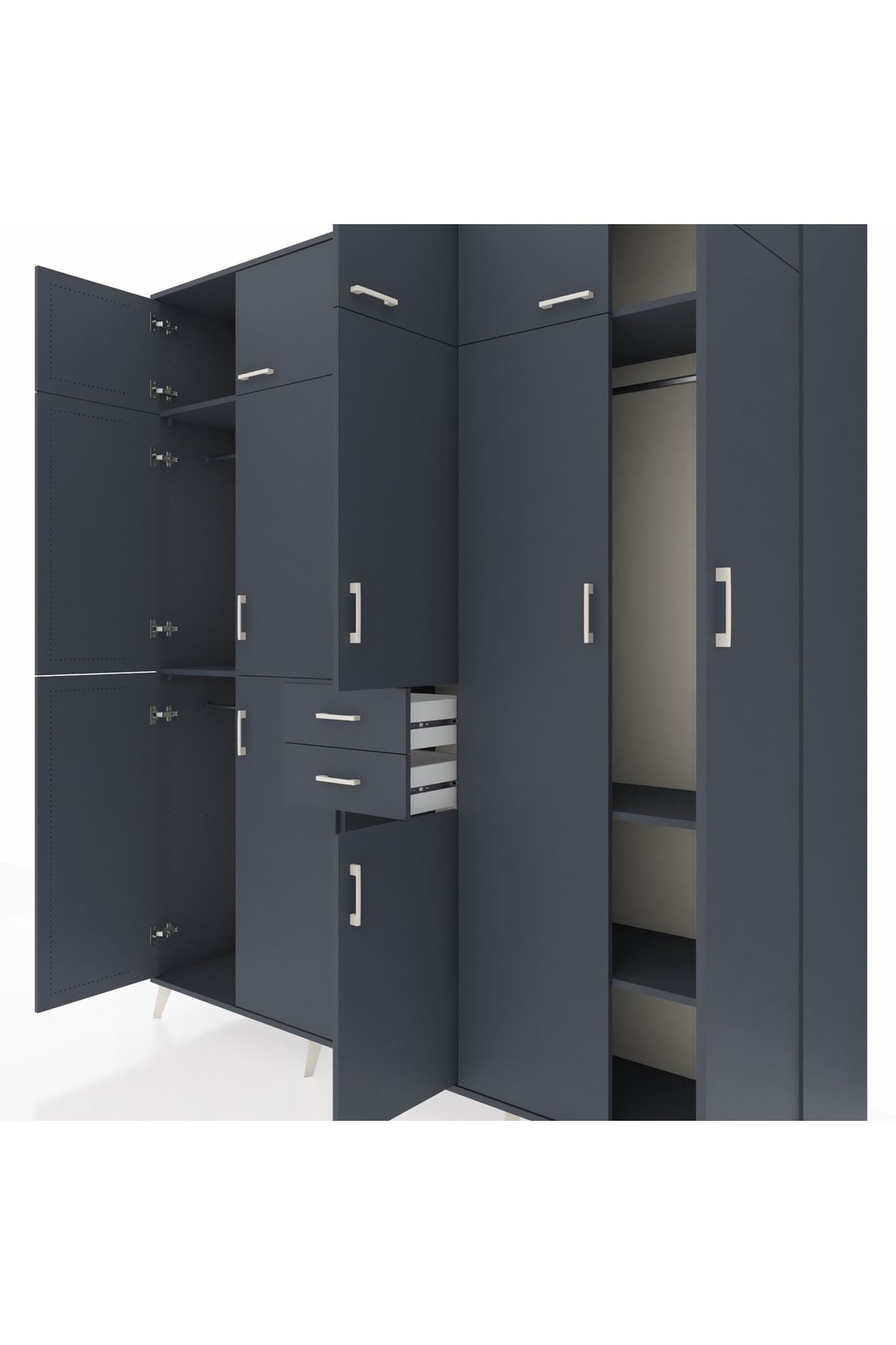 Hyperion Dolap 10 Raflı 2 Çekmeceli 3 Askılı 220x44x243 Antrasit-Antrasit/Antrasit