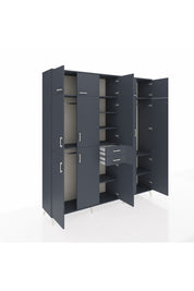 Hyperion Dolap 10 Raflı 2 Çekmeceli 3 Askılı 220x44x243 Antrasit-Antrasit/Antrasit