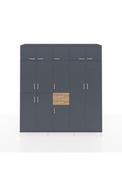 Hyperion Dolap 10 Raflı 2 Çekmeceli 3 Askılı 220x44x243 Antrasit-Antrasit/Çam