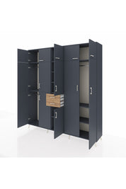 Hyperion Dolap 10 Raflı 2 Çekmeceli 3 Askılı 220x44x243 Antrasit-Antrasit/Çam